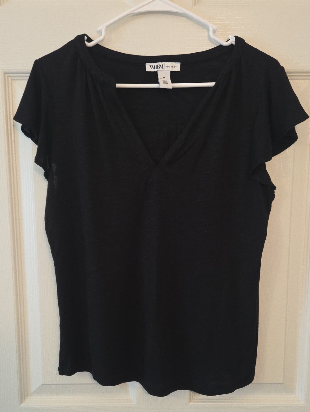 White House Black Market Black V-Neck Ruffle Sleeve Tee Size Medium